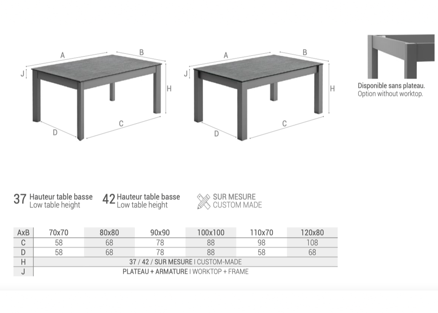 Table basse en verre trempe 4 couleurs - forme rectangle ou carree - multiplus mini par cancio
